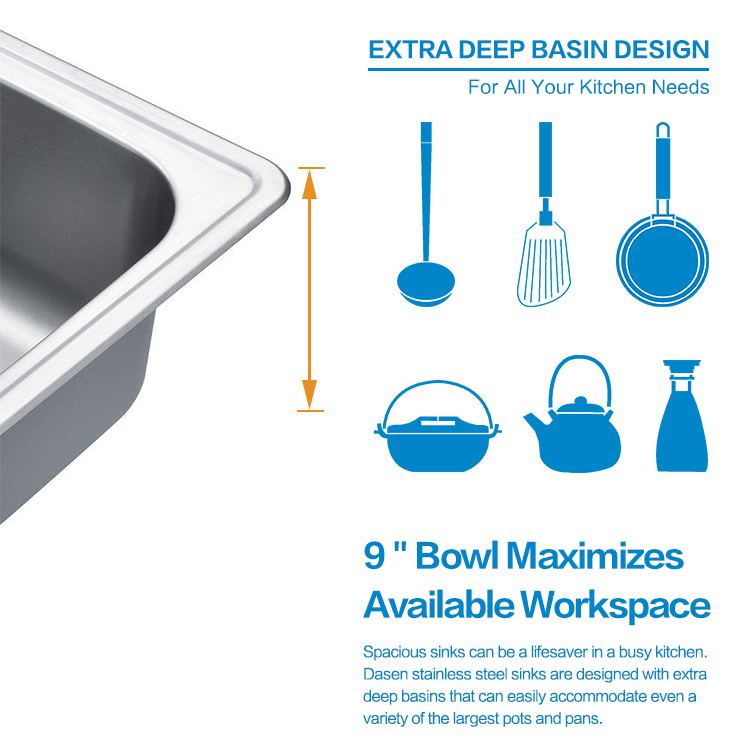 Best quality Small Radius drawing Stainless Steel single bowl kitchen sink