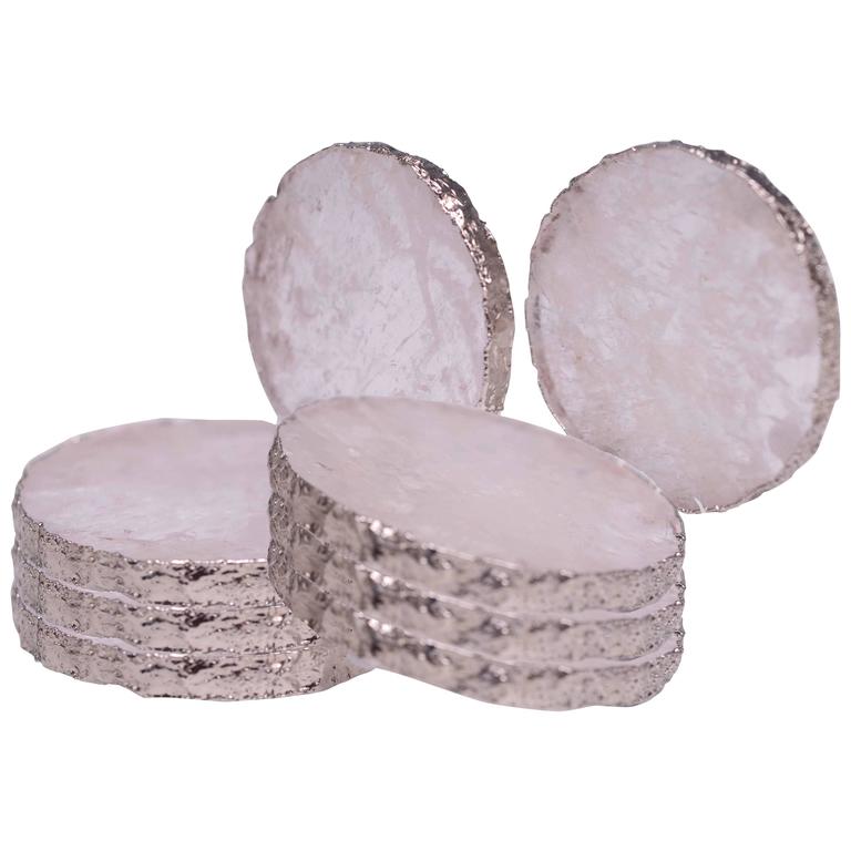 Beautiful Elegant Round Gold Edge plate White quartz Crystal coasters