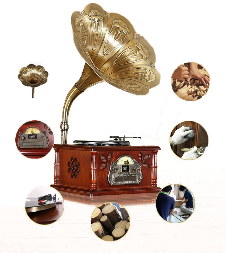 Classic gramophone, Radio, CD player, nostalgic phonograph Recording MP3/USB Reader