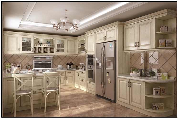 Modern wood veneer customized solid wood kitchen cabinets