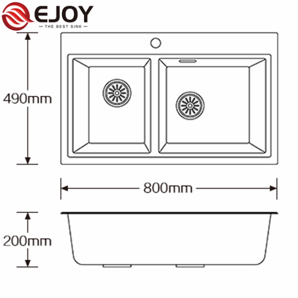 Ejoy High Quality Customized double bowl kitchen granite sink FQ810