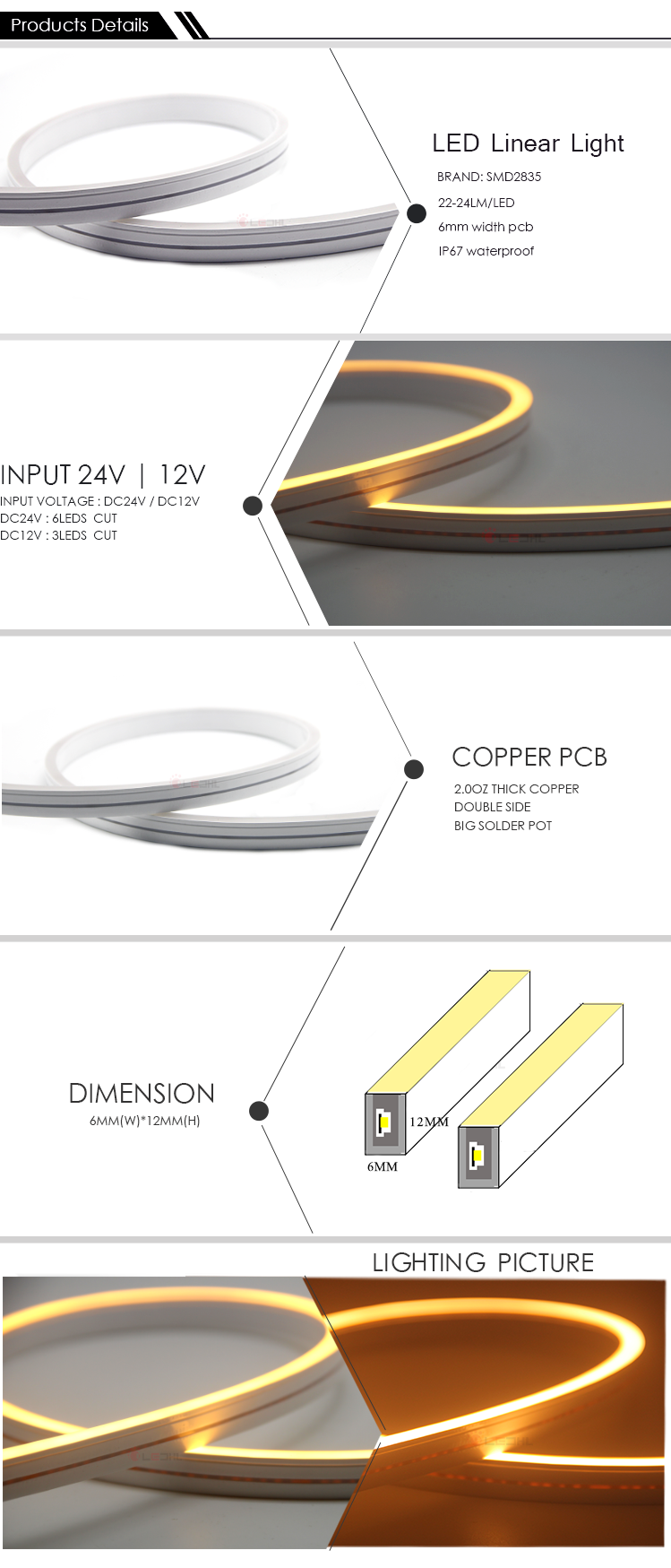 2700k warm white diffuse flexible led neon flex 12v 6mm pcb