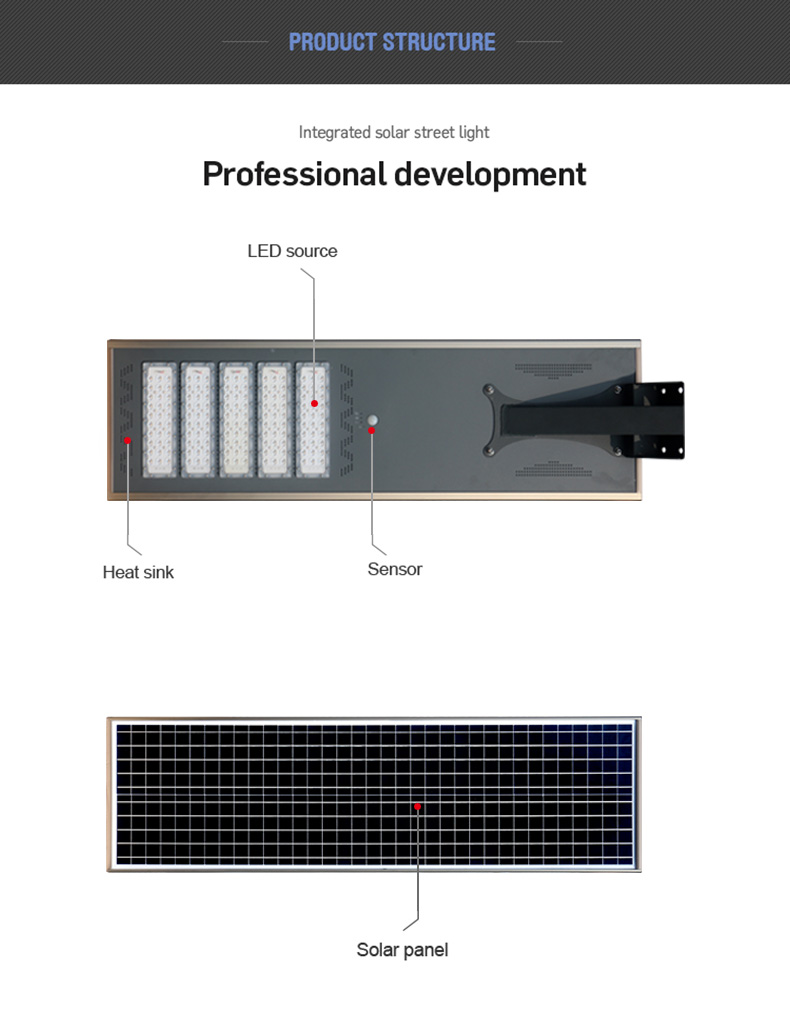 100W integrated solar led street light all in one solar street light with pole