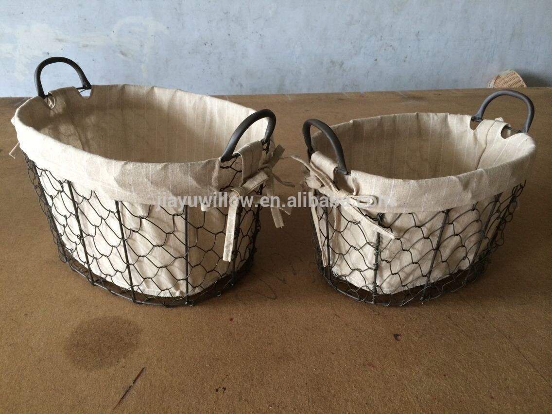 wholesale stainless steel kitchen cooking wire mesh basket handmade wire storage basket with fabric liner