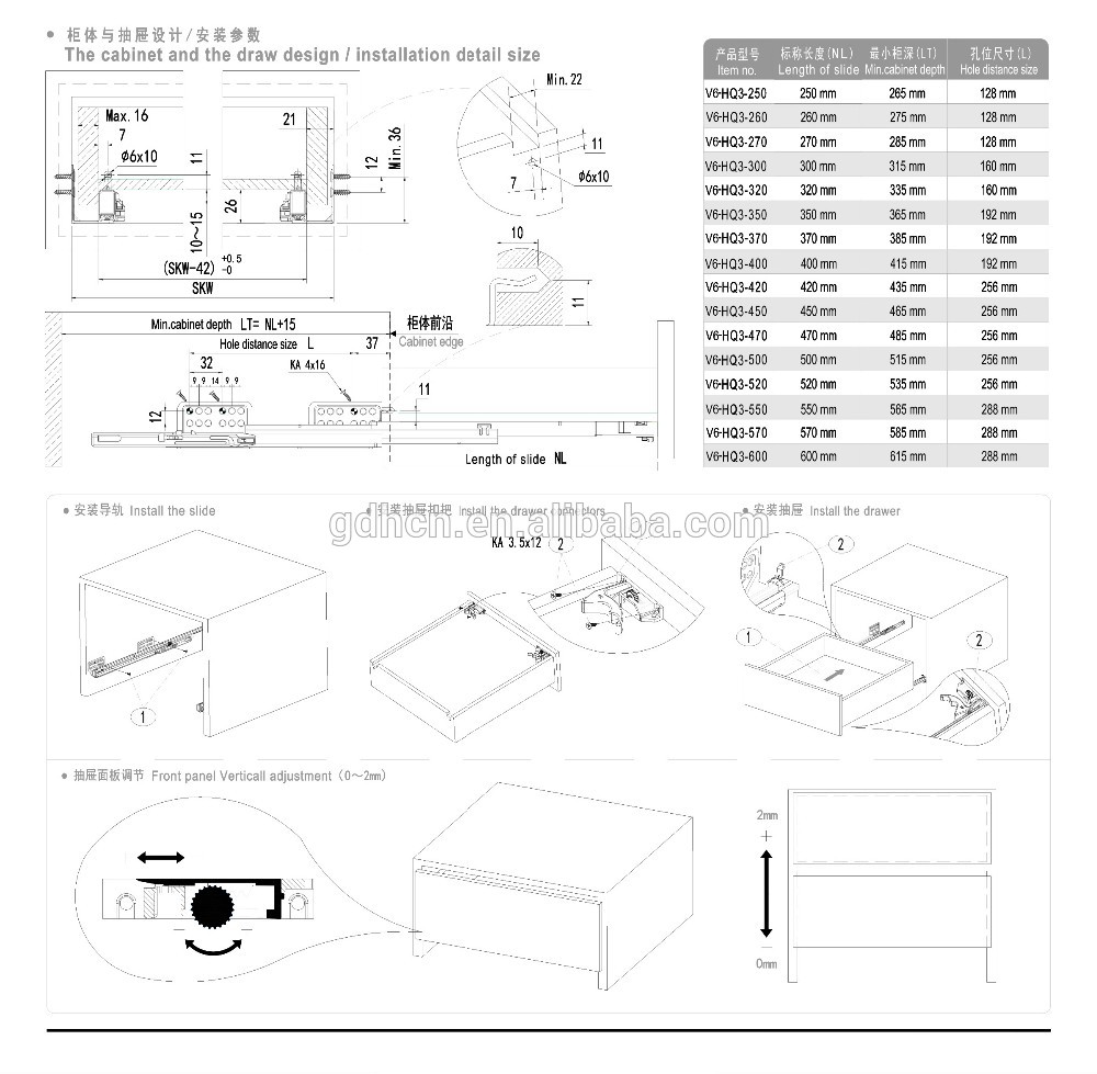 kitchen drawer slide Soft-closing invisible full extension slides