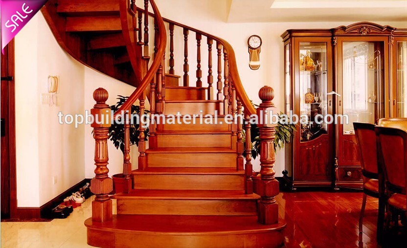 Custom Indoor stairs curved solid red oak wood stair railing