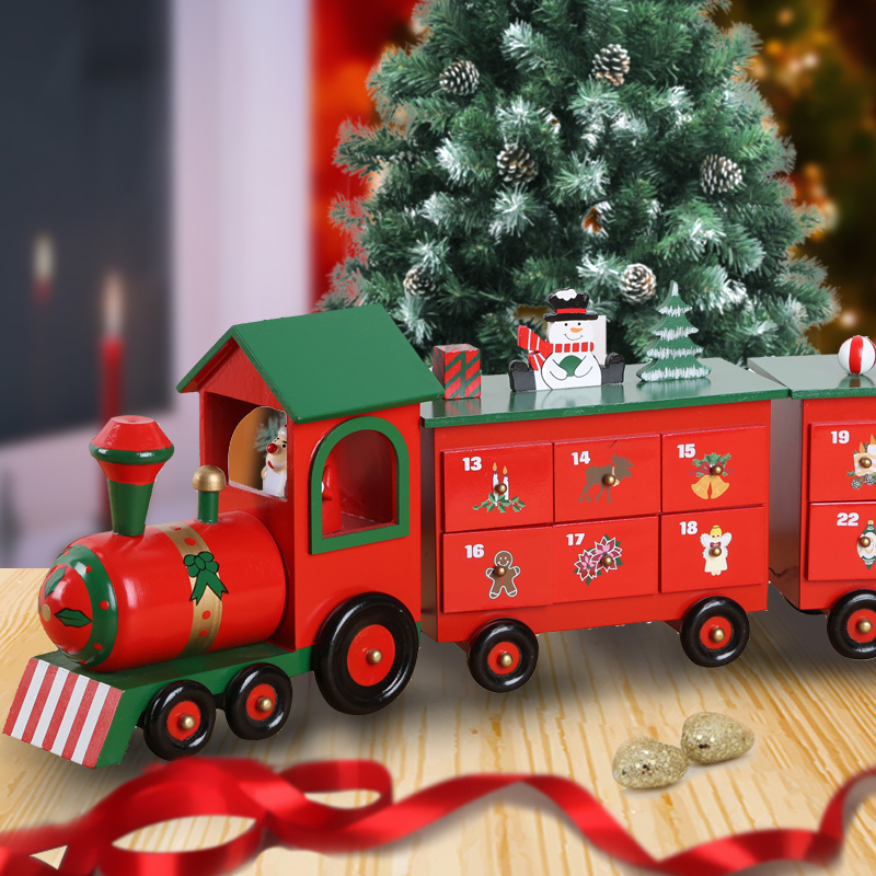 Christmas Wooden Advent Calendar Train Decoration for Children Gift