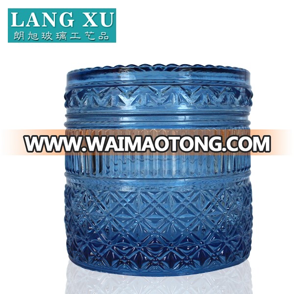 LXHY01 10.5x10.5cm Elegant wholesale blue glass christmas candle jars