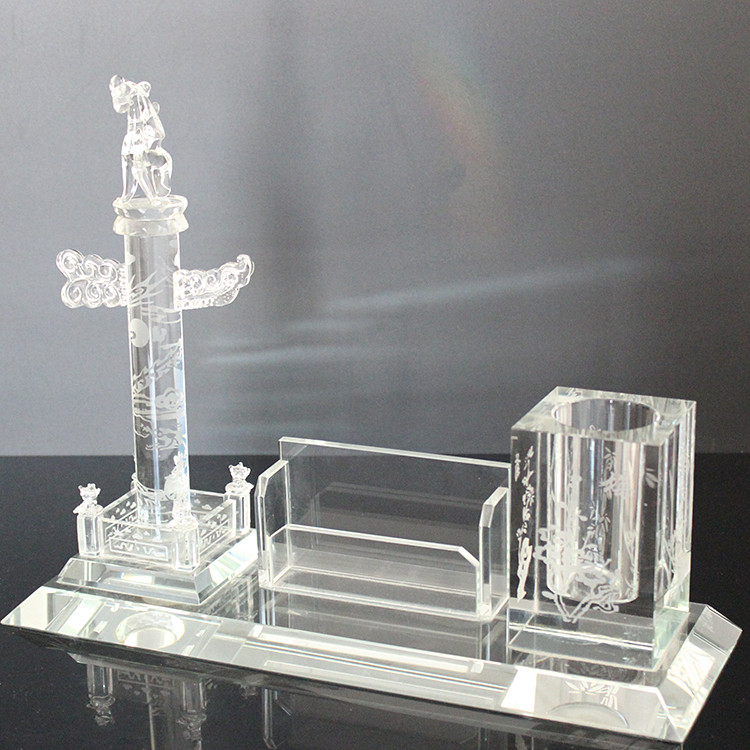 Crystal office stationery table set with clock