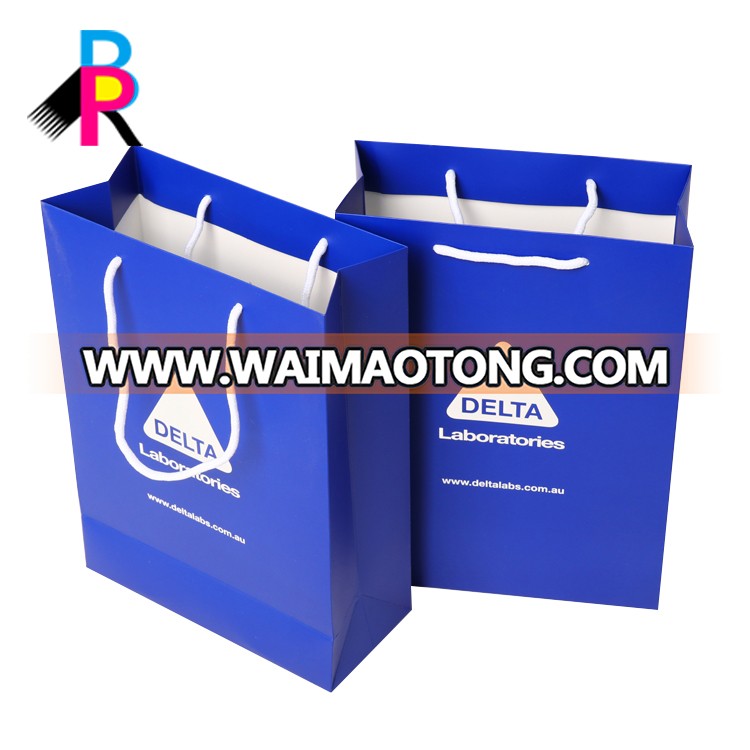 OEM Custom Design Shopping Cheap Coated Paper Blue Bag