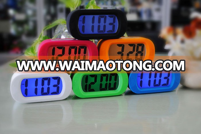 LCD Large Simple Display Blue Cube Snooze LED Digital Desk Alarm Clock