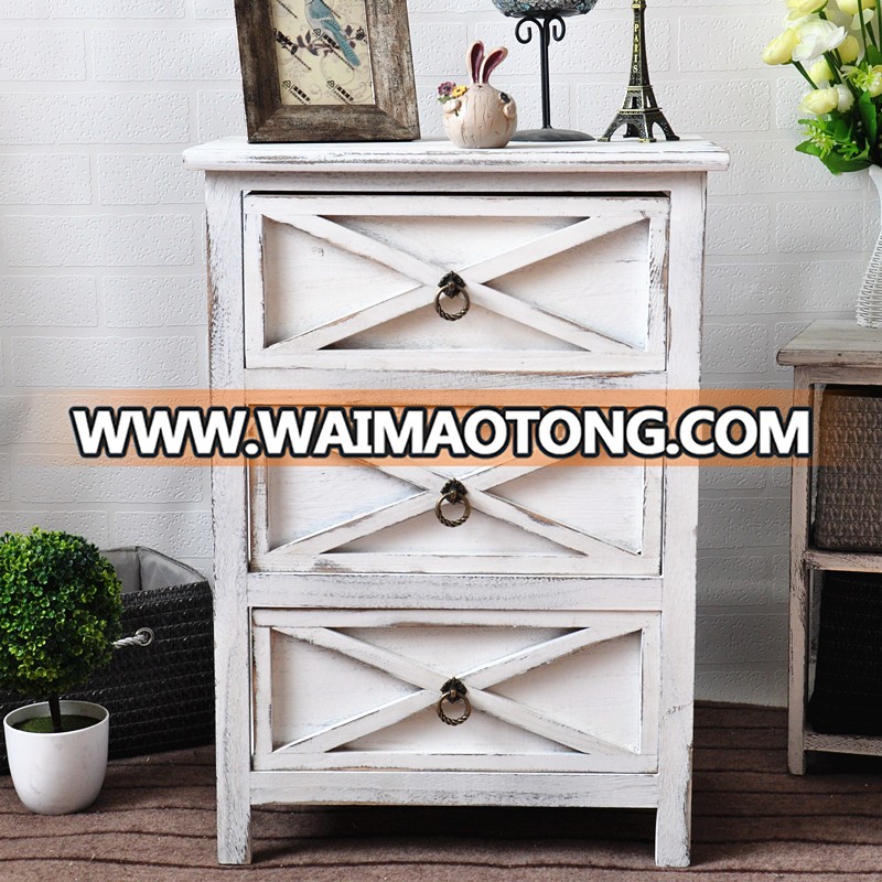 Antique White Wood Living Room Storage Cabinet Furniture with Drawers