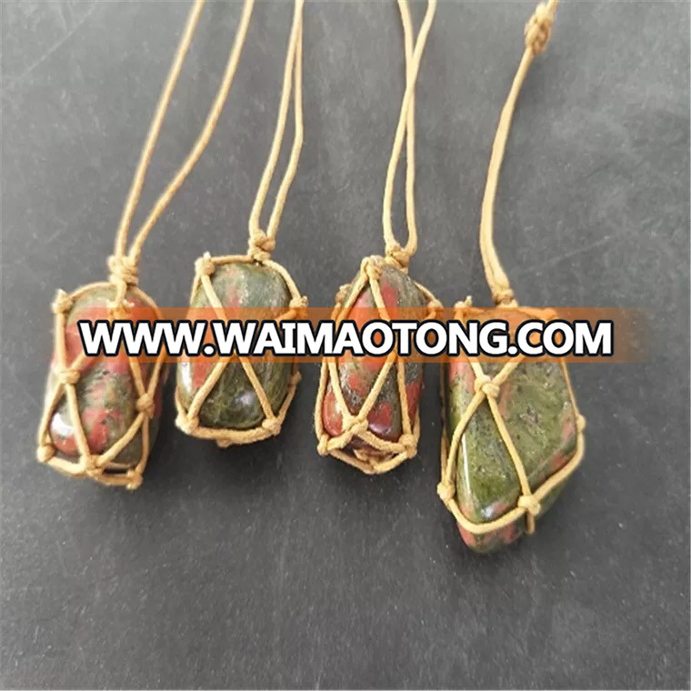 Hot sell handmade cord knot pendant unakite stone pendant