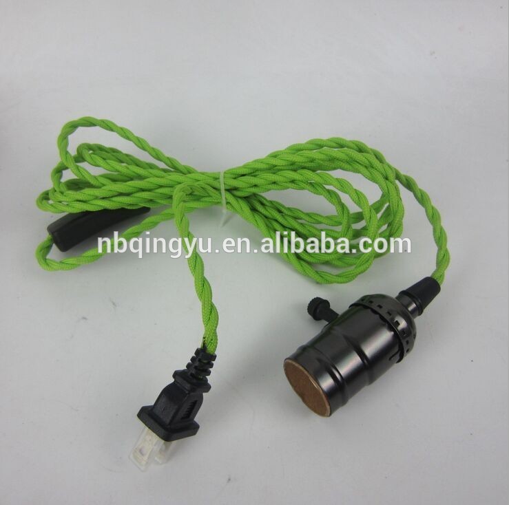 E27 aluminium lamp holder with cloth covered wire and plug textile power cord colors