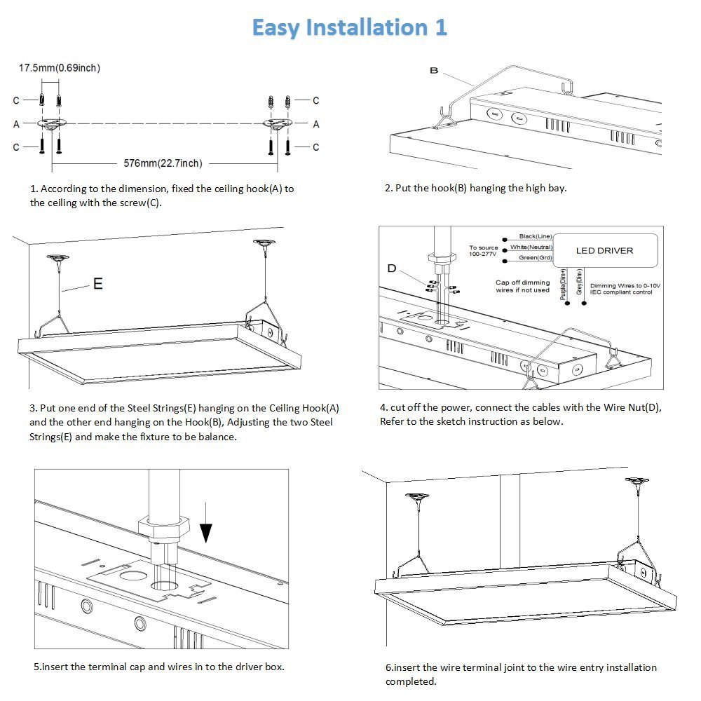 Factory price 2FT Linear LED High Bay Light Fixture - 110W (400W Fluorescent Equiv.), 13200lm, Dimmable, Hanging Warehouse S