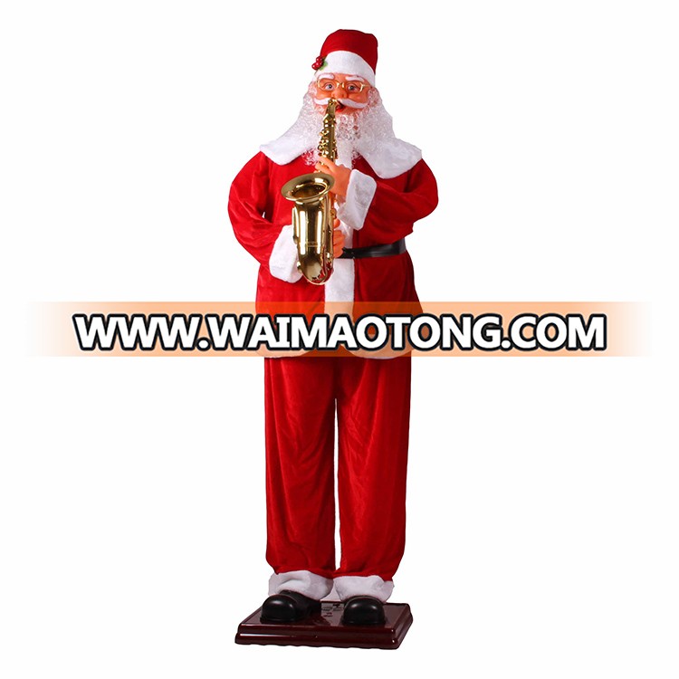 Musical outdoor decor Life size animated polyresin Christmas Santa Claus with  fabric dress