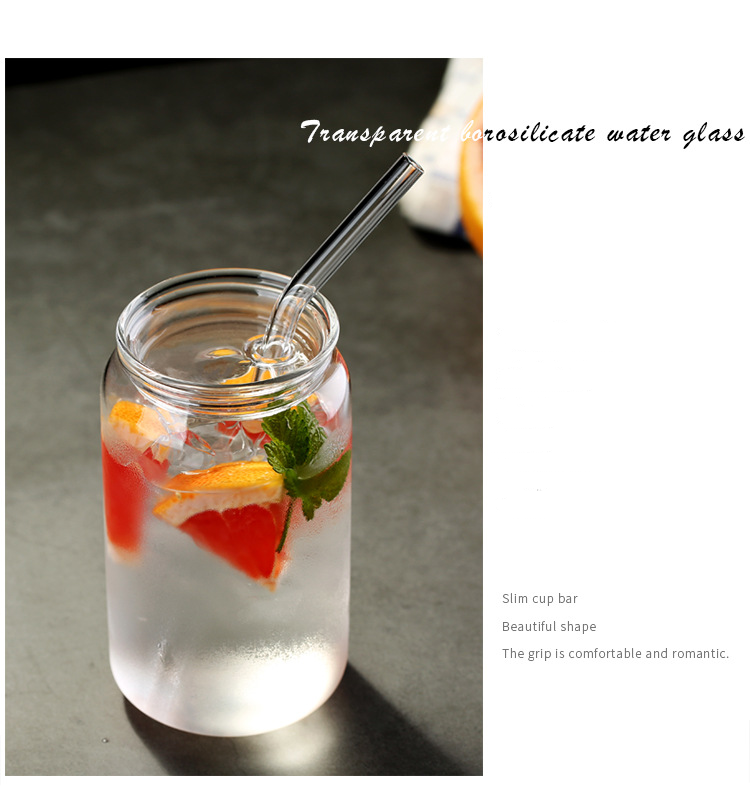 400ml Reusable Heat Resistant Borosilicate Glass Tumbler With Straw Glass Ice Coffee Tea Cup With Lid and Straw