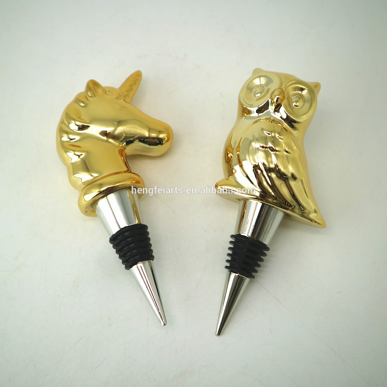 Ceramic electroplated unicorn head shape wine bottle stopper for wedding gift