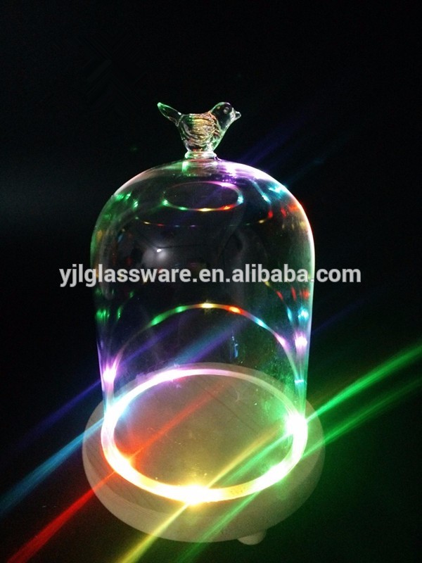 hot selling wholesale price fancy design flower glass dome with black wooden base