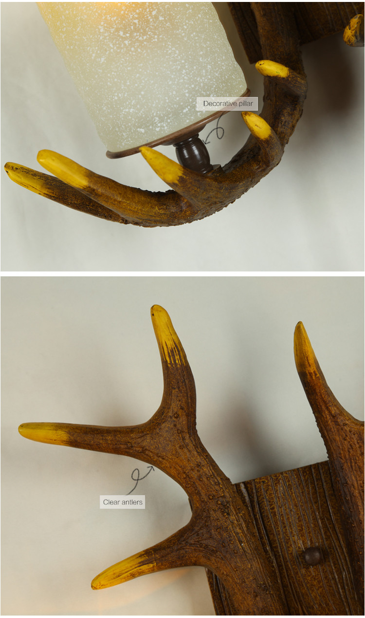 China Manufacturer Wholesale vintage resin antlers wall lamp for restaurant/hall