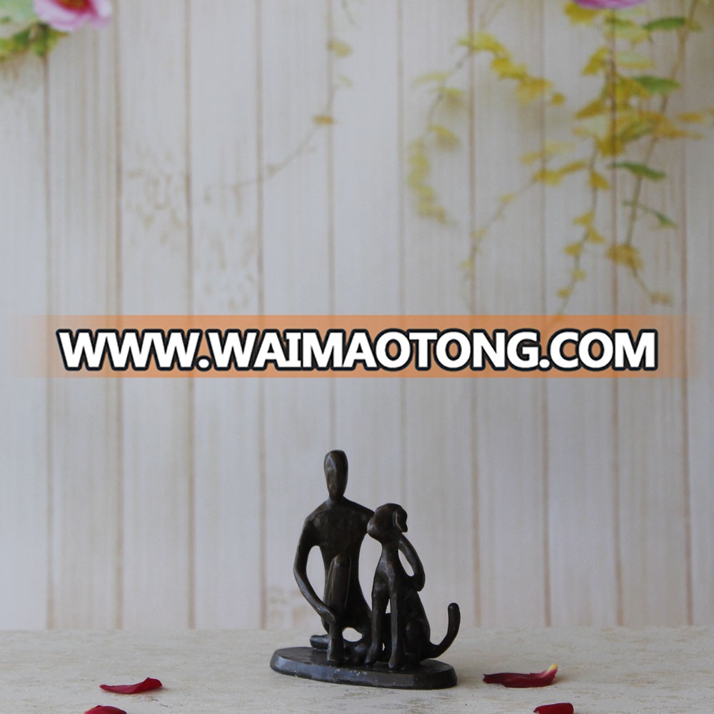 Home Decor Handicraft Cast Iron Bronze Boy With Dog Statues