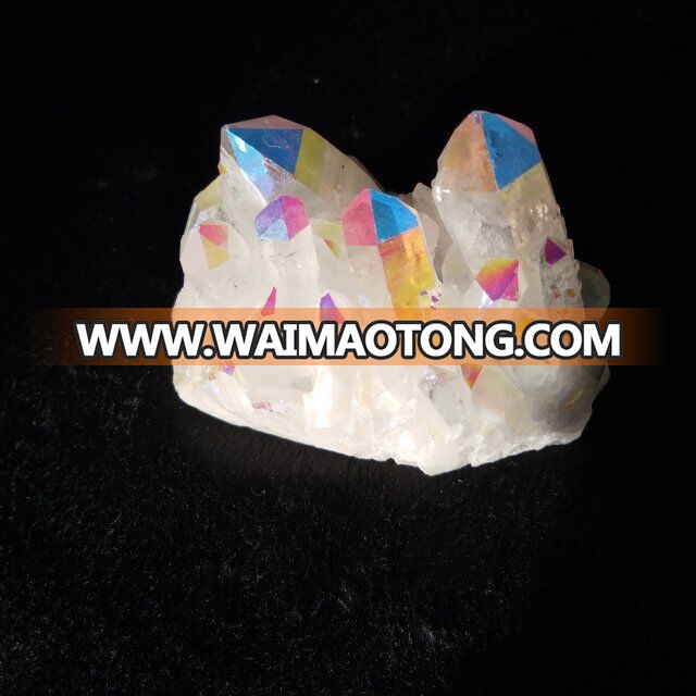 Natural Electroplate Colorful Aura Quartz Crystal Cluster White Quartz Cluster For Decoration