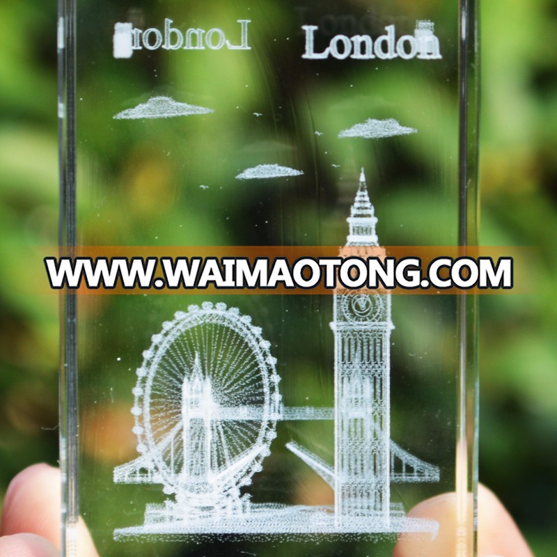 3D laser etched glass block crystal custom LONDON TOWER design birthday present ,souvenir