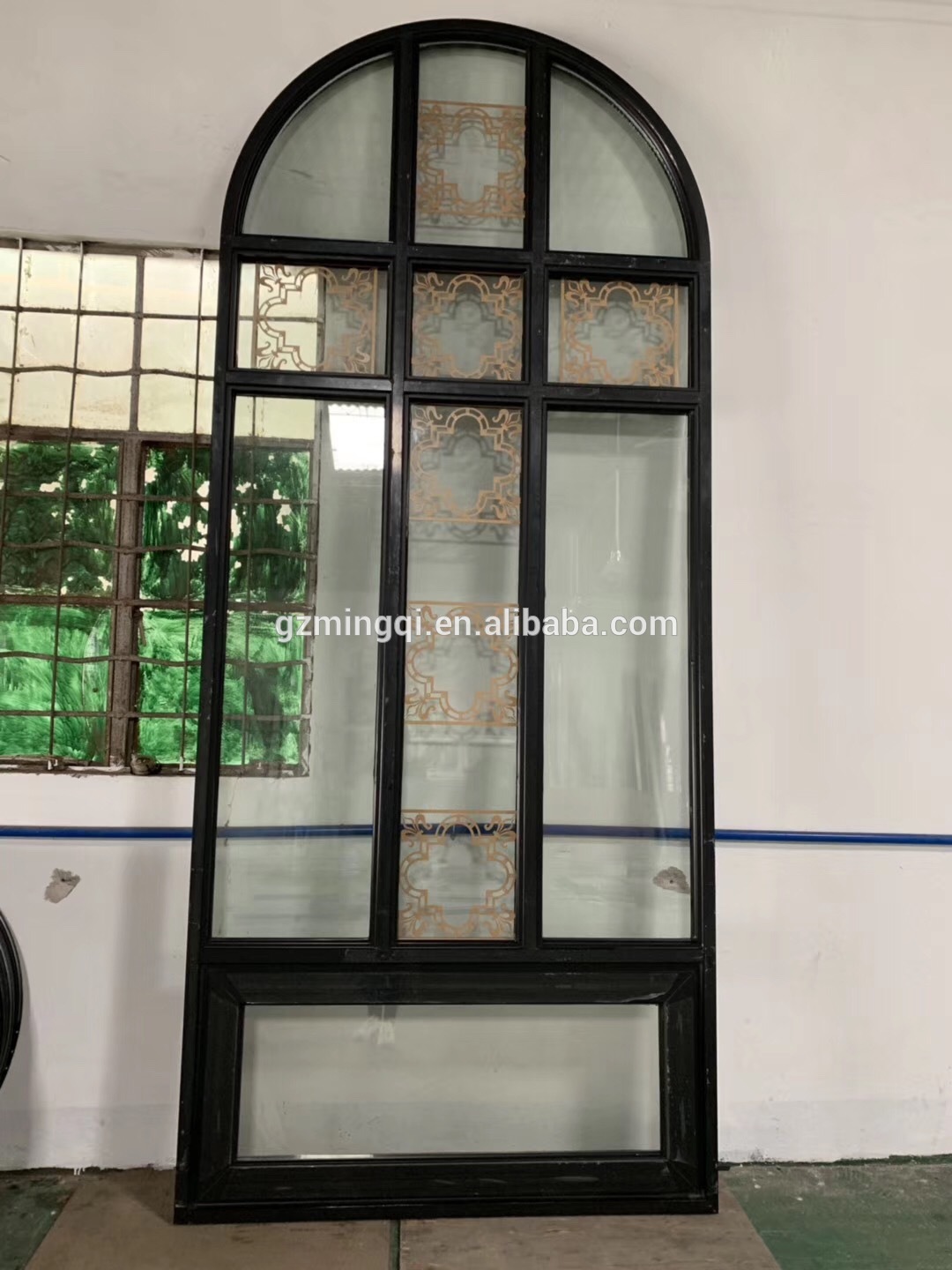 Luxury black color top arch aluminium fixed window