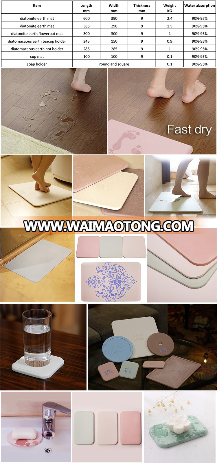 Diatomite waterproof anti-slip diatom bathmat