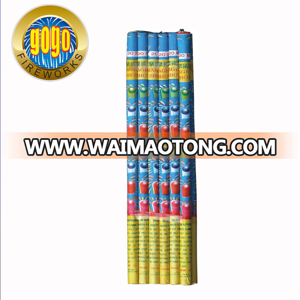 Cheap price fireworks T6238 20S magical shots roman candle top quality and hot selling fireworks roman candle