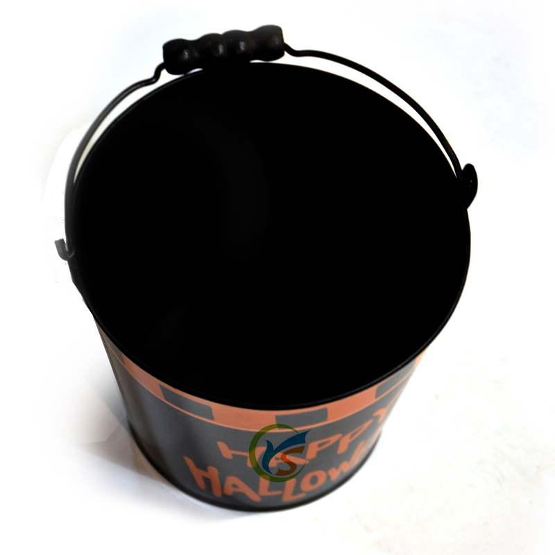 Black Mini round galvanized metal happy halloween bucket