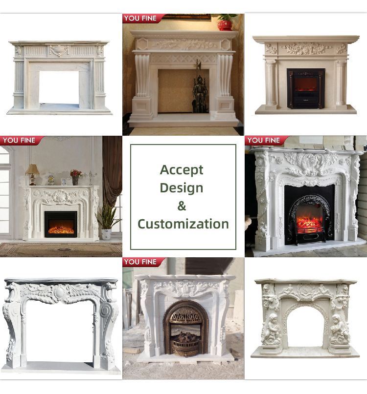 Hand Carved Cultured Marble Fireplace Surround for Home Decoration