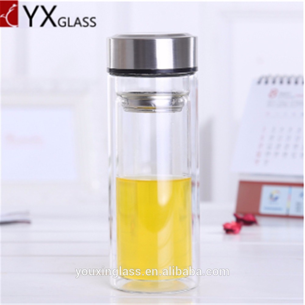 heat resistant double wall bottle glass tea infuser with stainless steel