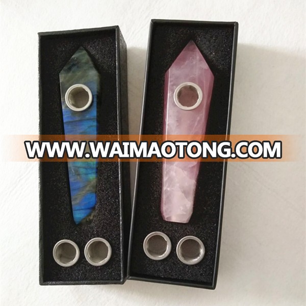 wholesale natural quartz fluorite crystal smoking pipe with gift box for sale