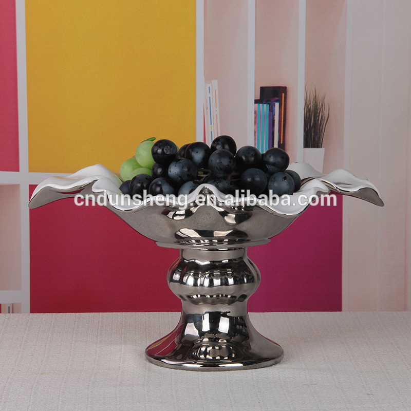 ceramic silver lotus leaf shaped fruit bowl with stand