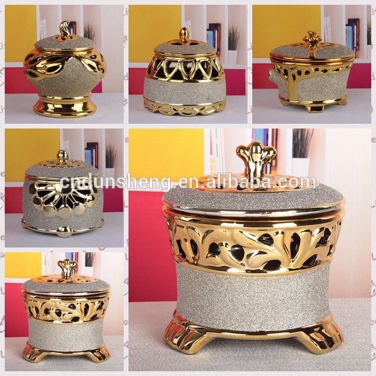 islamic ceramic golden frosted decorative storage jar for wedding decor