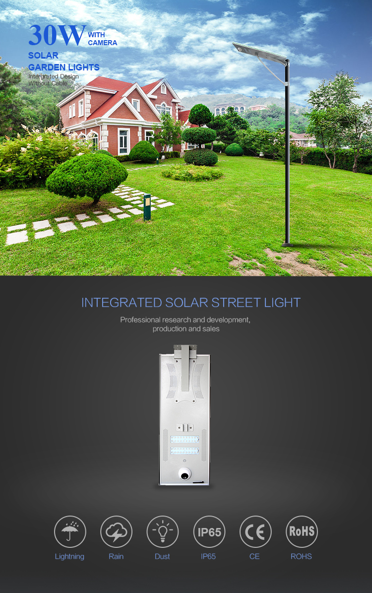 3 years warranty IP65 solar ip camera with led street light