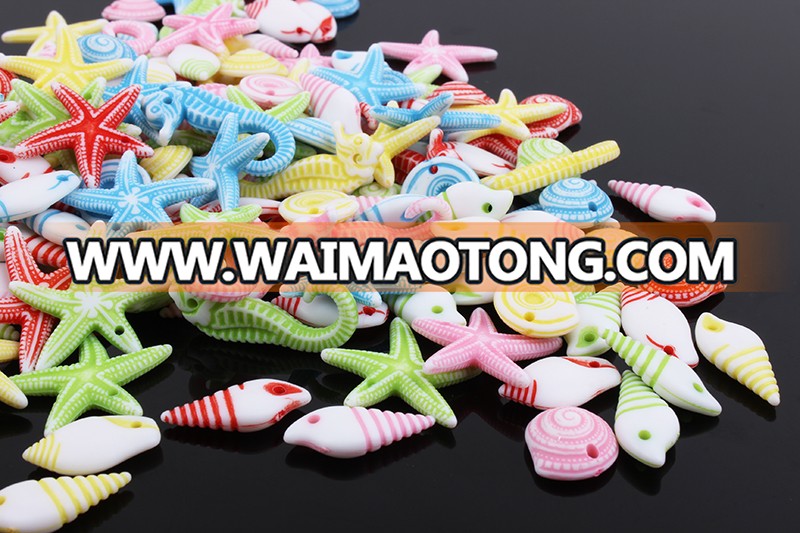 Popular assorted starfish, sea horse, conch shaped custom engraved animal plastic beads