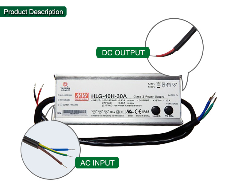 Meanwell HLG-40H-30 Constant Current Constant Voltage 40W 30V LED driver