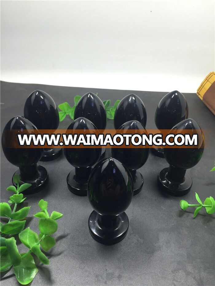 Wholesale Natural Black Obsidian Stone Quartz Crystal Butt Plugs , Obsidian EGG Bulb