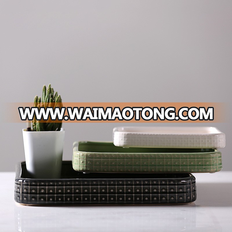 Chinese factory supply cheap waffle ceramic trays for hotel