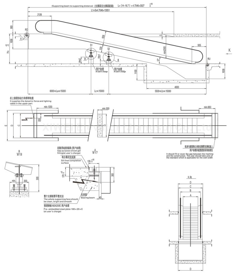 XIWEI passenger conveyor indoor moving sidewalk 0 and 12 degree moving walk elevator