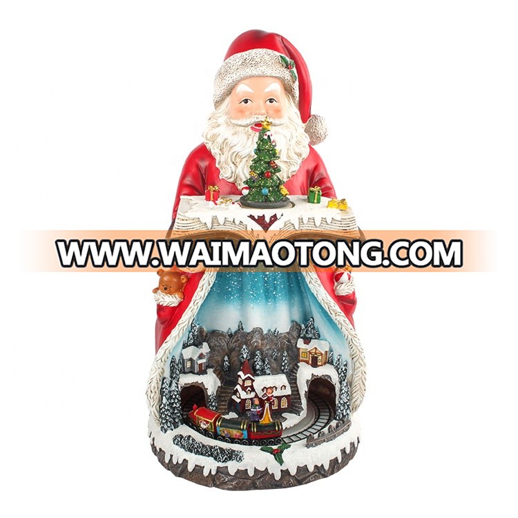 Wholesale indoor tabletop OEM battery Led illuminated Musical Resin Santa Claus Christmas decoration with Moving Village Scene