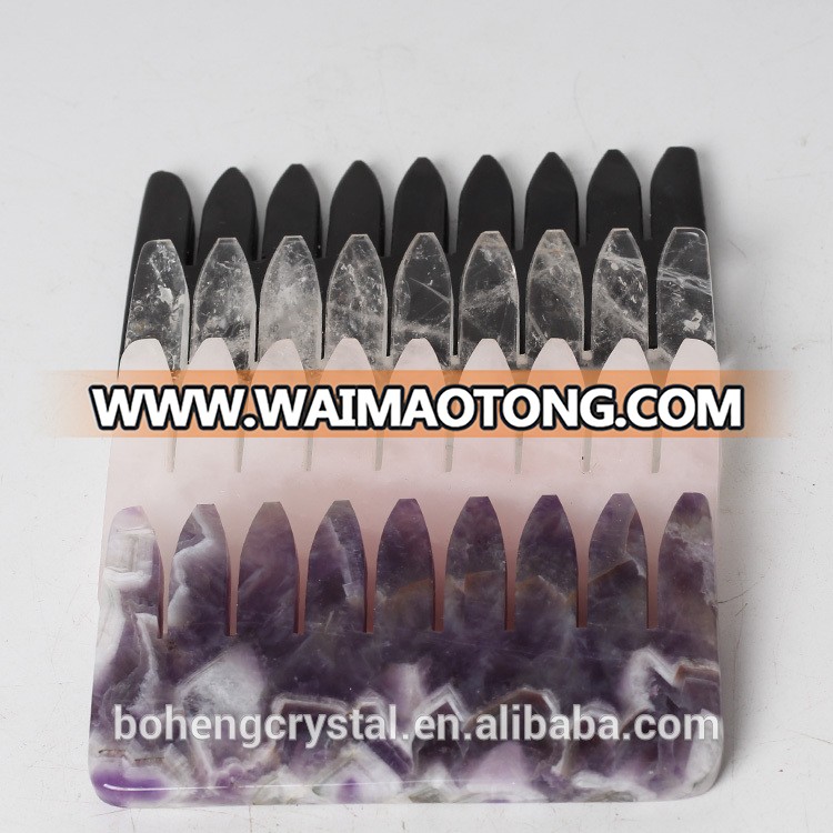 Wholesale Crystal Hair Massage Combs Natural Quartz and Amethyst Quartz Crystal Hair Combs for healing