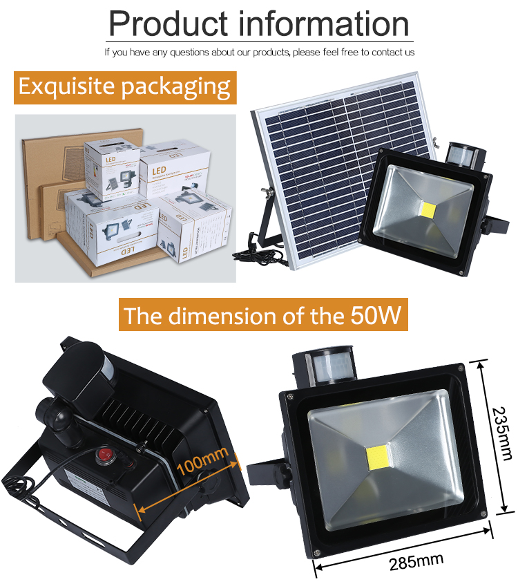 Portable ip65 outdoor security 10w 20w 30w 50w solar motion sensor flood light