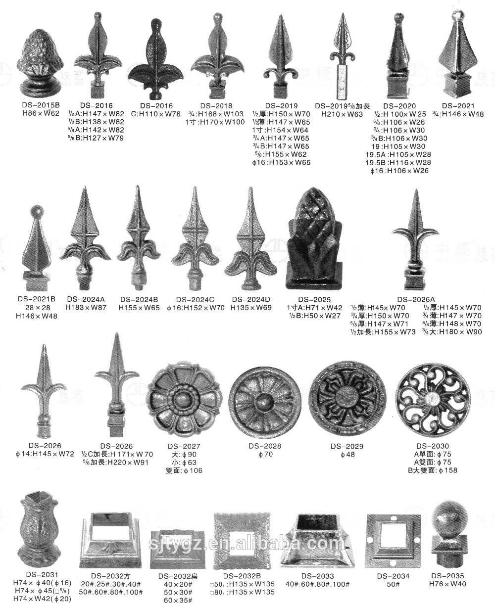 Popular ornamental wrought iron rail head iron components