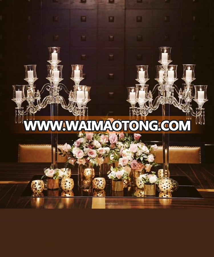 wholesale large table decorative 9 arms lampshades crystal candelabra wedding centerpiece