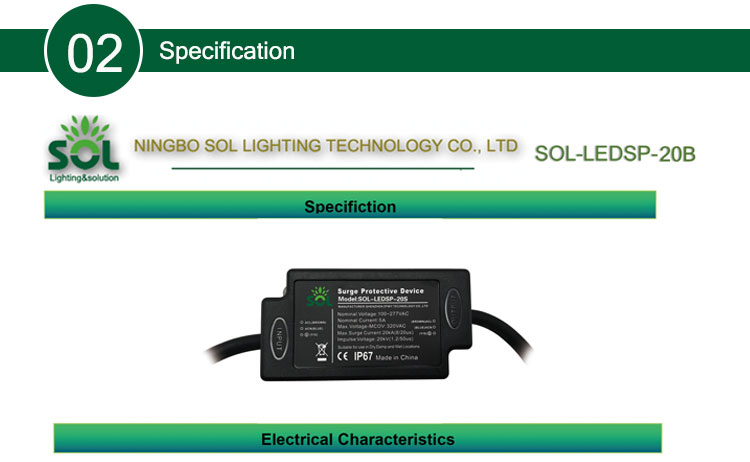 Fireproof IP67 20KA Outdoor Power SPD LED Surge Protection Device