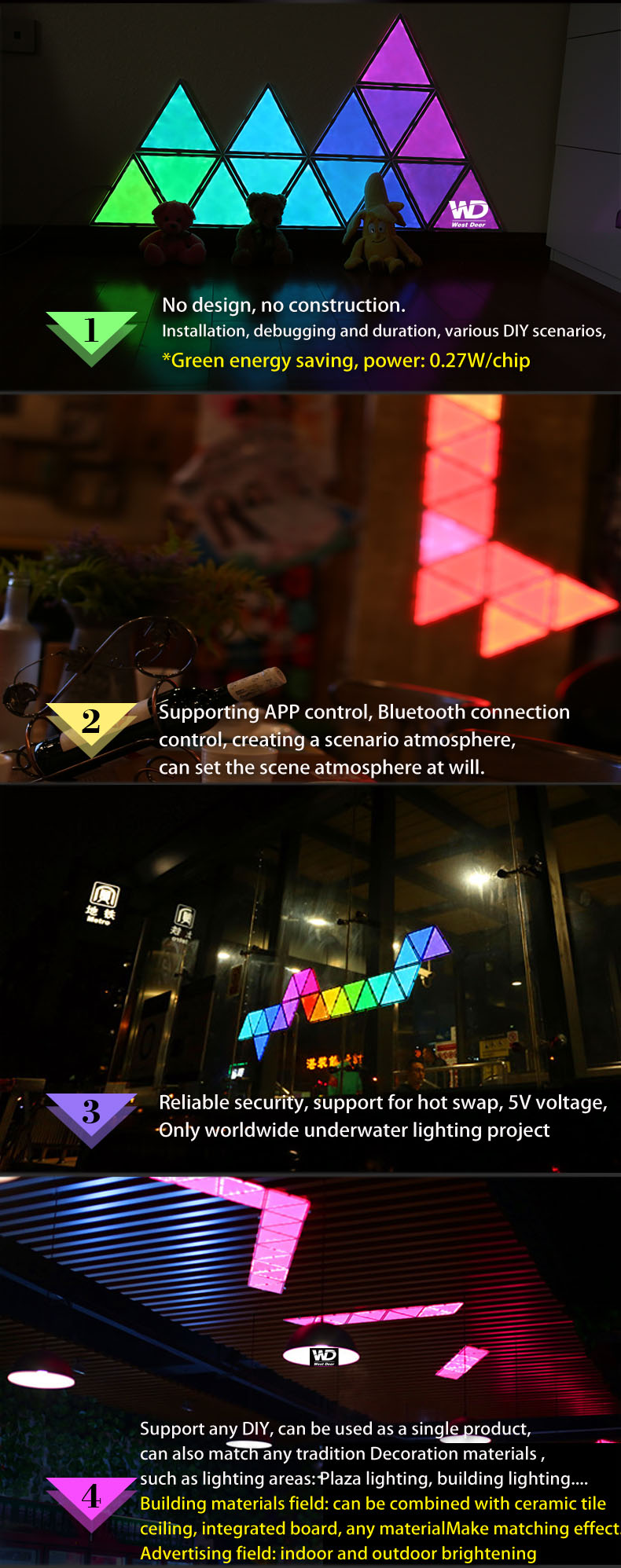 DIY Bluetooth APP music control smart addressable 9pcs triangle kits magic RGB led panel light