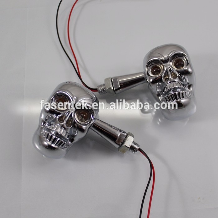 Full Metal Motorcycle Cruiser Chopper LED Skull Turn Signal Indicator Light Amber